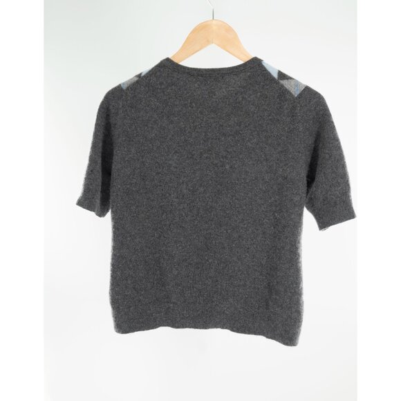Cashmere Cache short sleeve 100% Cashmere Argyle cardigan sweater top L - Picture 3 of 3